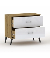 Komoda Pola 2N - 4 szerokości. Dab Artisan/ połysk, 2 pojemne szuflady na nożkach